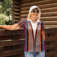 Venezuela Women Polo Shirt with Andean Multicolor Woven Textile Stripe Spirit
