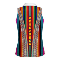 Venezuela Women Sleeveless Polo Shirt with Andean Multicolor Woven Textile Stripe Spirit