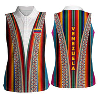 Venezuela Women Sleeveless Polo Shirt with Andean Multicolor Woven Textile Stripe Spirit