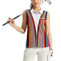 Venezuela Women Sleeveless Polo Shirt with Andean Multicolor Woven Textile Stripe Spirit