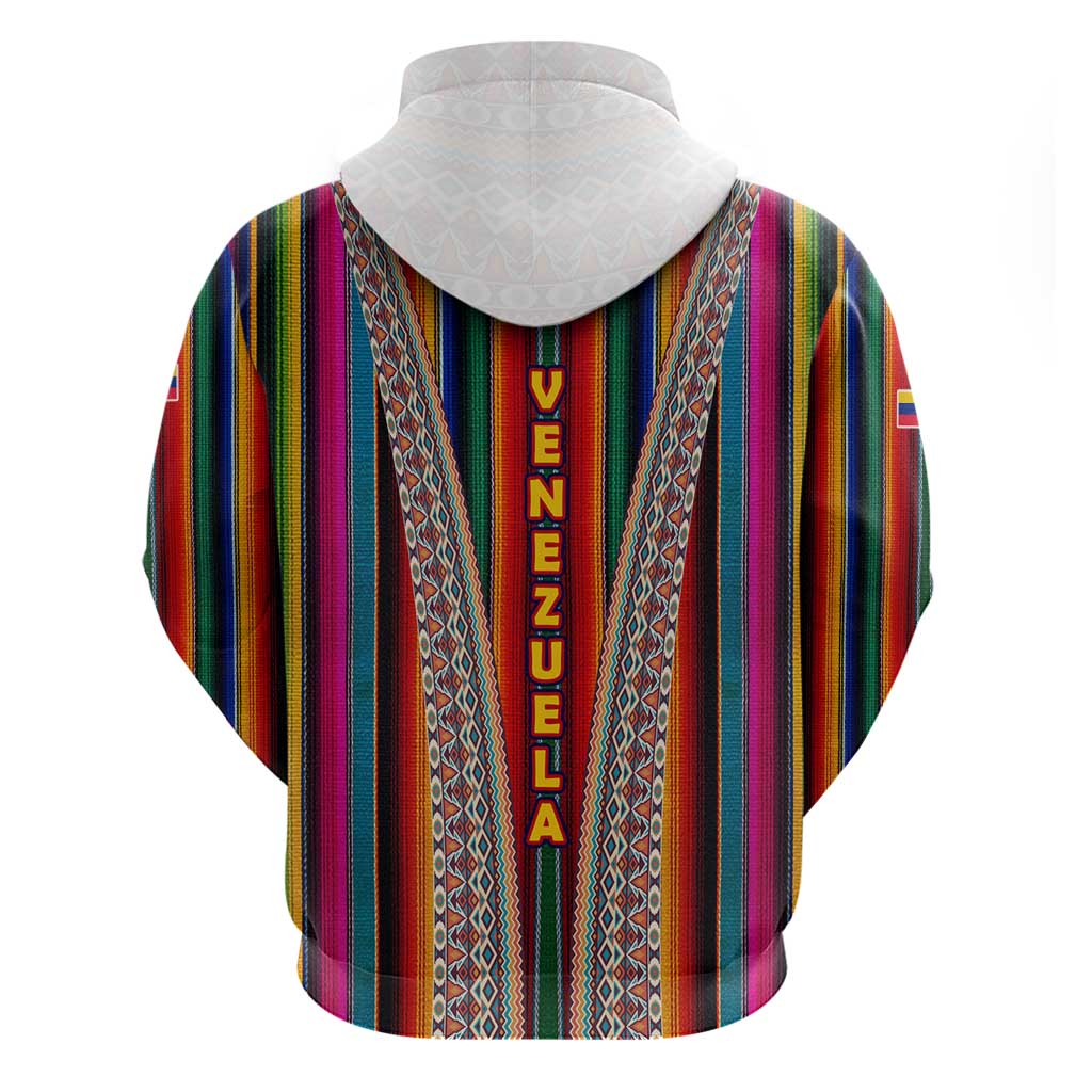 Venezuela Zip Hoodie with Andean Multicolor Woven Textile Stripe Spirit
