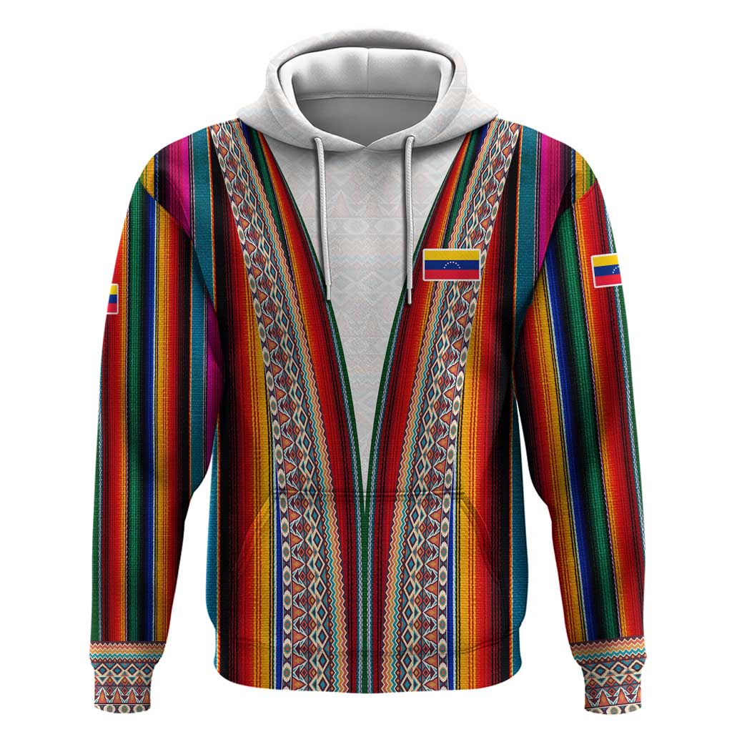 Venezuela Zip Hoodie with Andean Multicolor Woven Textile Stripe Spirit