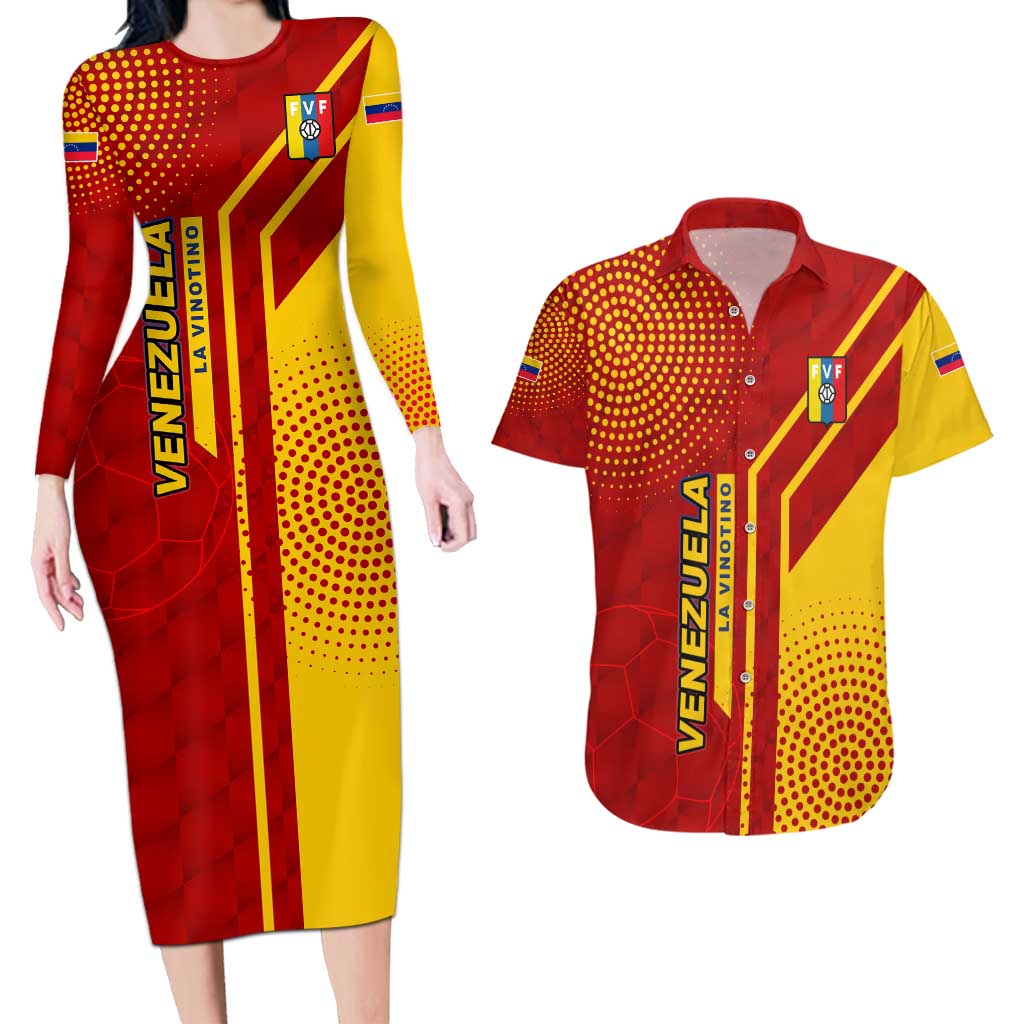 Venezuela Couples Matching Long Sleeve Bodycon Dress and Hawaiian Shirt with La Vinotinto Football Federation Red Yellow Spirit