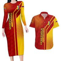 Venezuela Couples Matching Long Sleeve Bodycon Dress and Hawaiian Shirt with La Vinotinto Football Federation Red Yellow Spirit