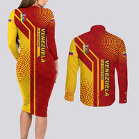 Venezuela Couples Matching Long Sleeve Bodycon Dress and Long Sleeve Button Shirt with La Vinotinto Football Federation Red Yellow Spirit