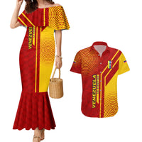 Venezuela Couples Matching Mermaid Dress and Hawaiian Shirt with La Vinotinto Football Federation Red Yellow Spirit