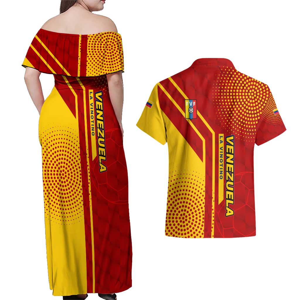 Venezuela Couples Matching Off Shoulder Maxi Dress and Hawaiian Shirt with La Vinotinto Football Federation Red Yellow Spirit