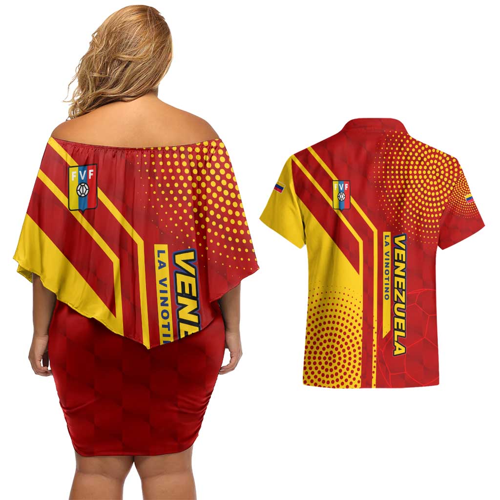 Venezuela Couples Matching Off Shoulder Short Dress and Hawaiian Shirt with La Vinotinto Football Federation Red Yellow Spirit