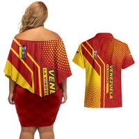 Venezuela Couples Matching Off Shoulder Short Dress and Hawaiian Shirt with La Vinotinto Football Federation Red Yellow Spirit