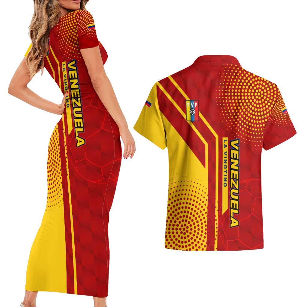 Venezuela Couples Matching Short Sleeve Bodycon Dress and Hawaiian Shirt with La Vinotinto Football Federation Red Yellow Spirit