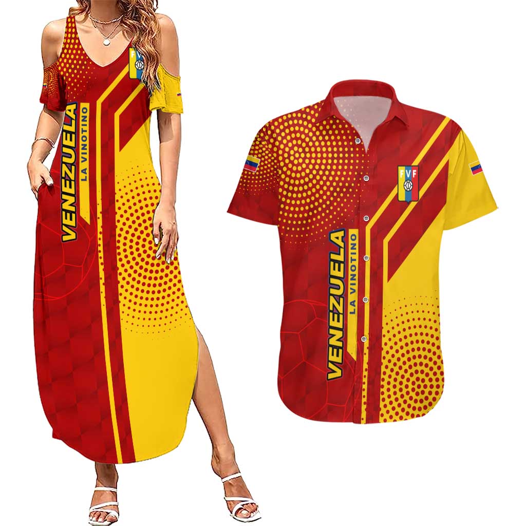 Venezuela Couples Matching Summer Maxi Dress and Hawaiian Shirt with La Vinotinto Football Federation Red Yellow Spirit