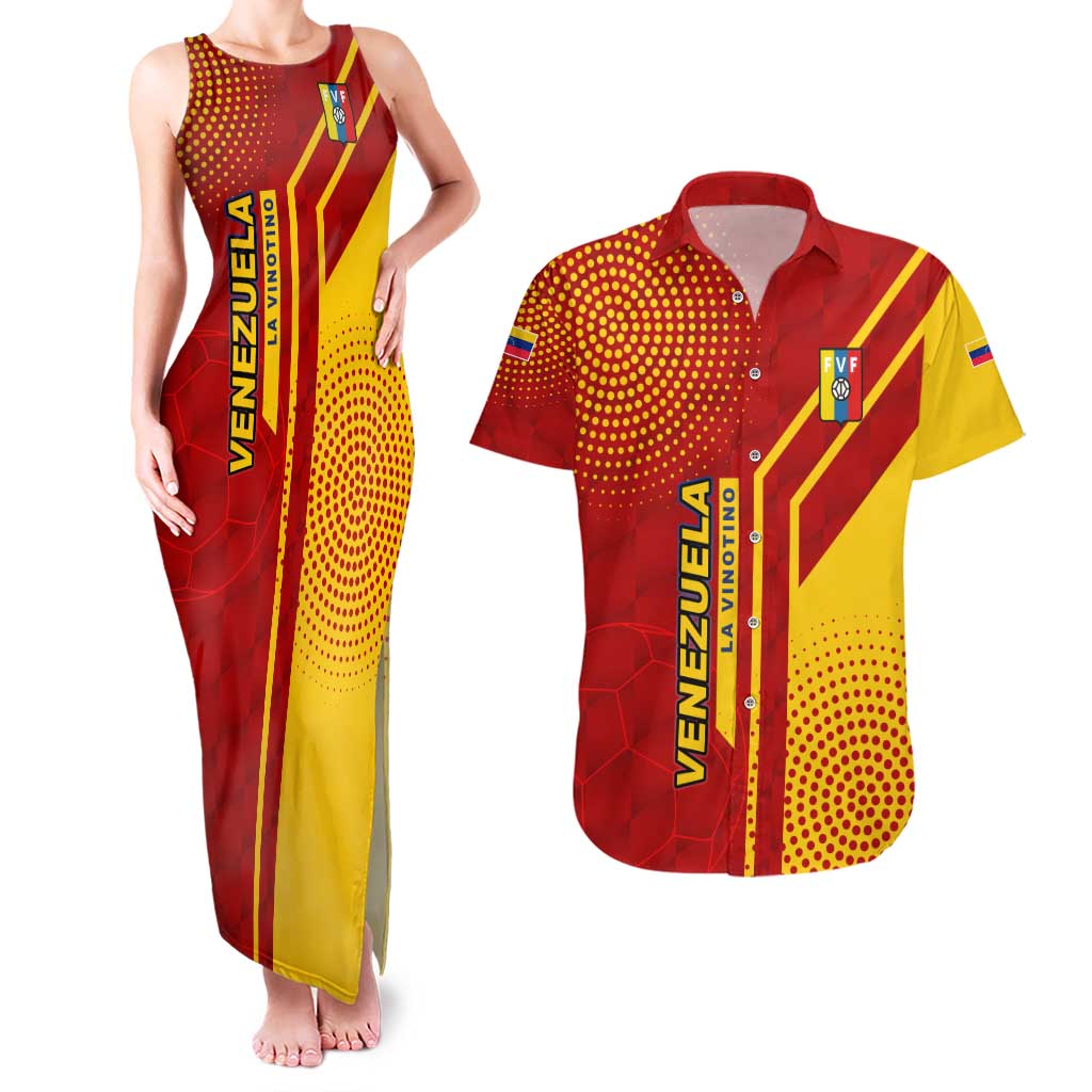 Venezuela Couples Matching Tank Maxi Dress and Hawaiian Shirt with La Vinotinto Football Federation Red Yellow Spirit