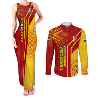 Venezuela Couples Matching Tank Maxi Dress and Long Sleeve Button Shirt with La Vinotinto Football Federation Red Yellow Spirit