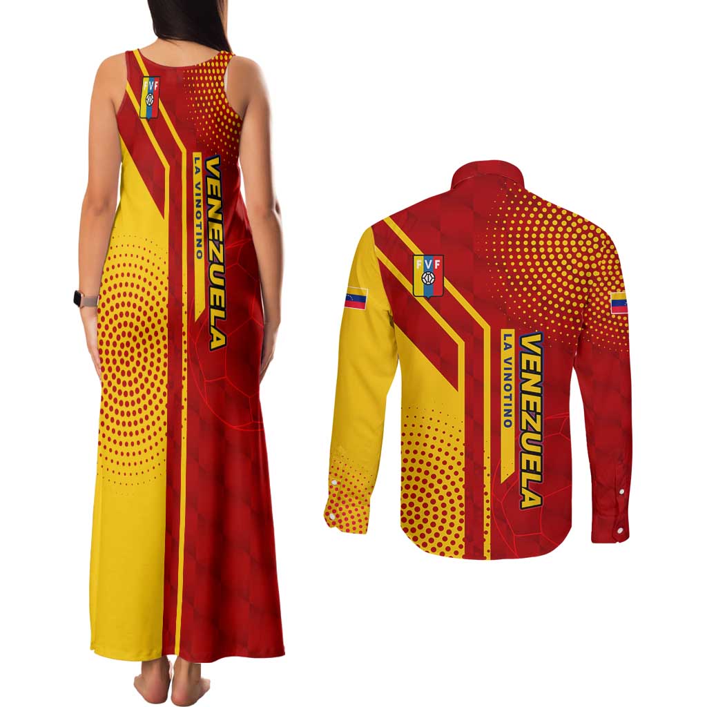 Venezuela Couples Matching Tank Maxi Dress and Long Sleeve Button Shirt with La Vinotinto Football Federation Red Yellow Spirit