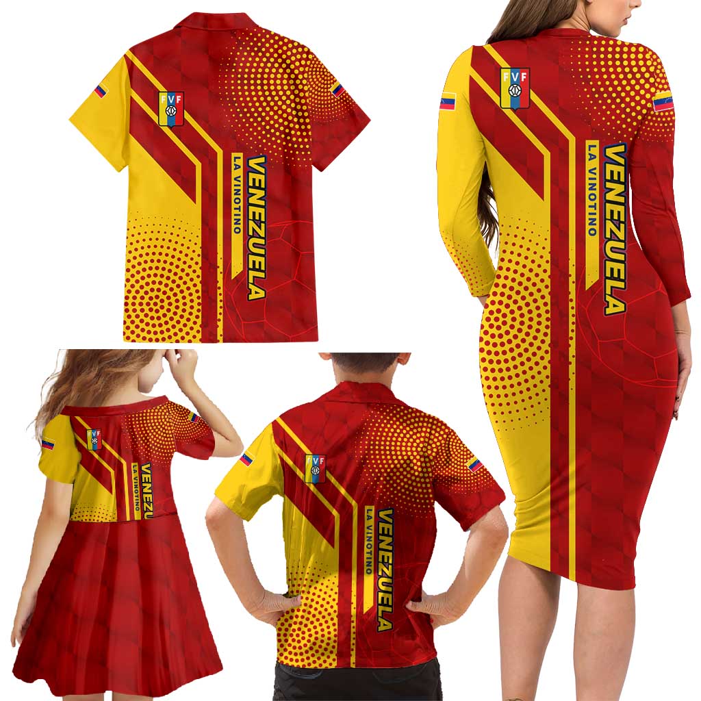 Venezuela Family Matching Long Sleeve Bodycon Dress and Hawaiian Shirt with La Vinotinto Football Federation Red Yellow Spirit