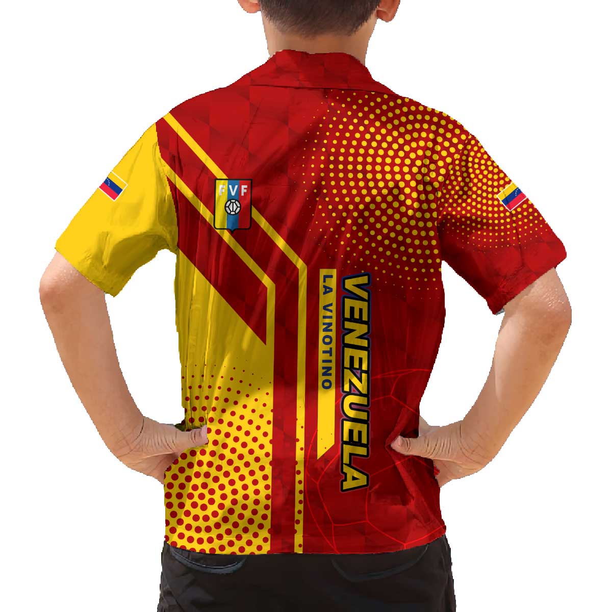 Venezuela Family Matching Off The Shoulder Long Sleeve Dress and Hawaiian Shirt with La Vinotinto Football Federation Red Yellow Spirit