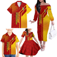 Venezuela Family Matching Off The Shoulder Long Sleeve Dress and Hawaiian Shirt with La Vinotinto Football Federation Red Yellow Spirit