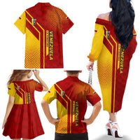 Venezuela Family Matching Off The Shoulder Long Sleeve Dress and Hawaiian Shirt with La Vinotinto Football Federation Red Yellow Spirit