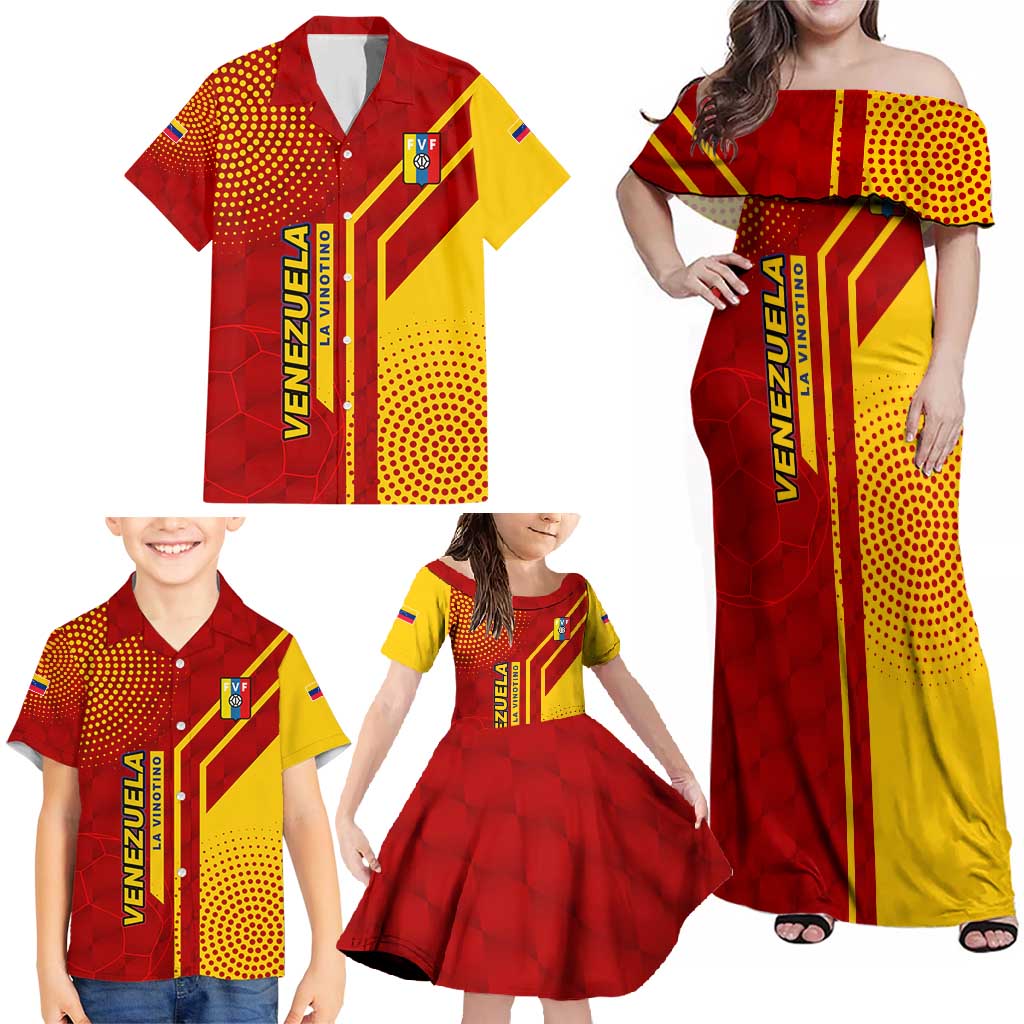 Venezuela Family Matching Off Shoulder Maxi Dress and Hawaiian Shirt with La Vinotinto Football Federation Red Yellow Spirit