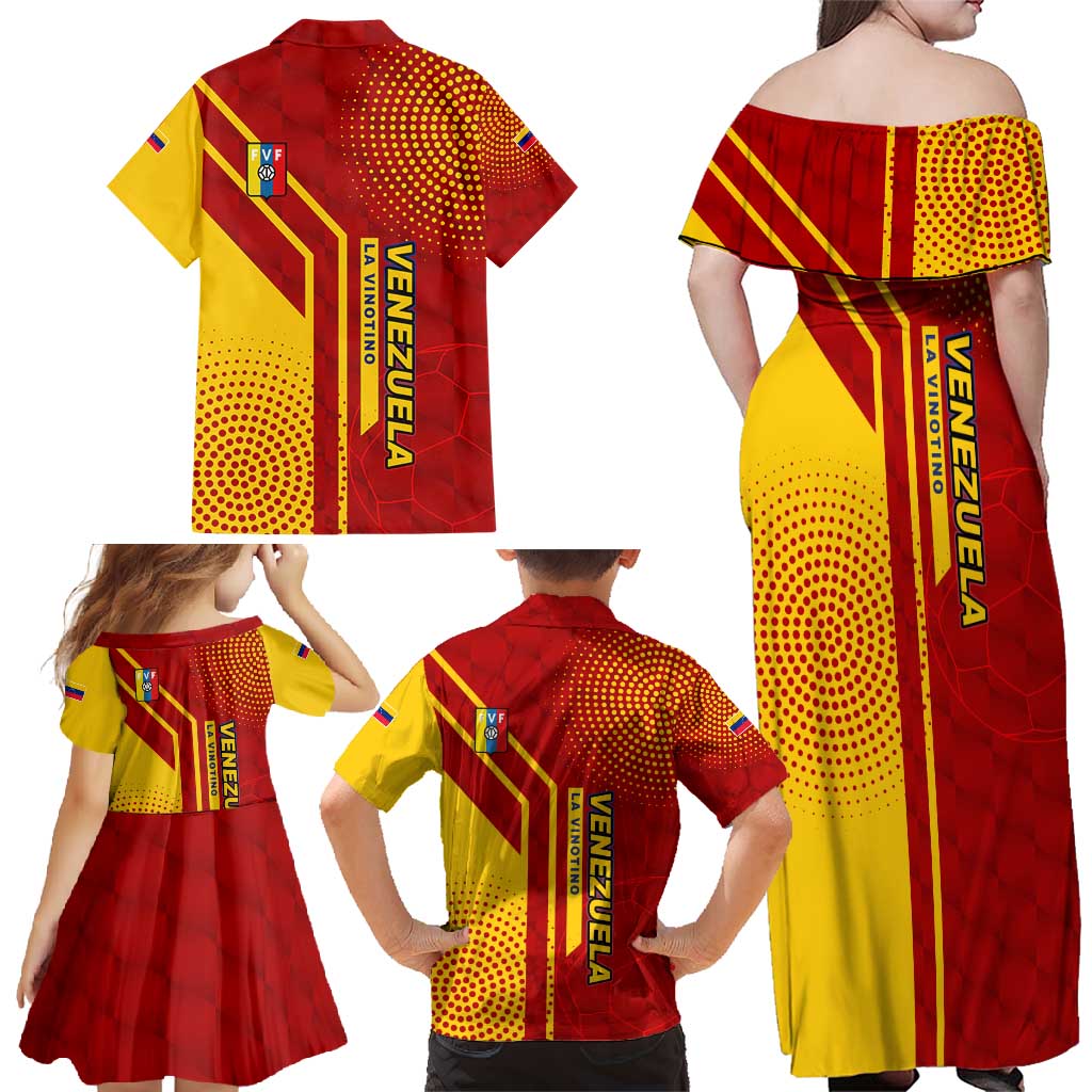 Venezuela Family Matching Off Shoulder Maxi Dress and Hawaiian Shirt with La Vinotinto Football Federation Red Yellow Spirit