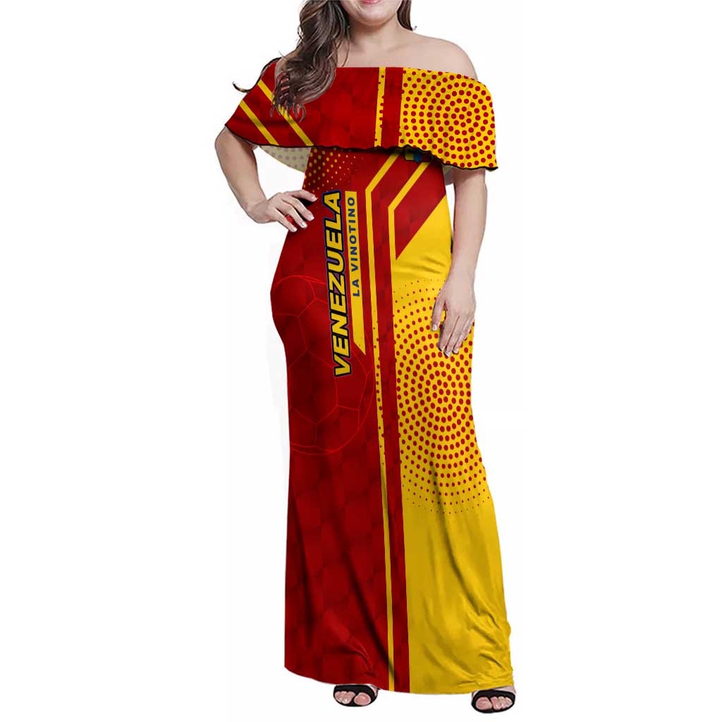 Venezuela Family Matching Off Shoulder Maxi Dress and Hawaiian Shirt with La Vinotinto Football Federation Red Yellow Spirit