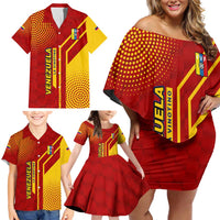 Venezuela Family Matching Off Shoulder Short Dress and Hawaiian Shirt with La Vinotinto Football Federation Red Yellow Spirit