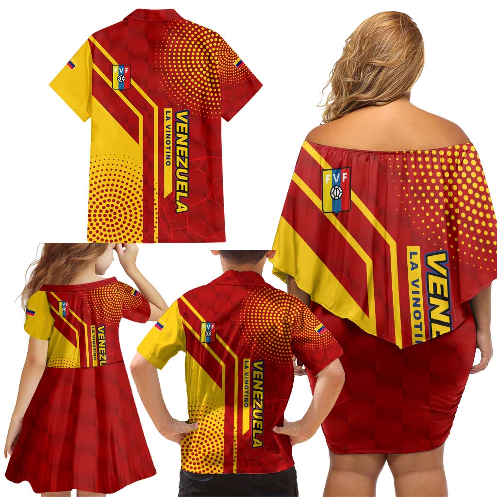 Venezuela Family Matching Off Shoulder Short Dress and Hawaiian Shirt with La Vinotinto Football Federation Red Yellow Spirit