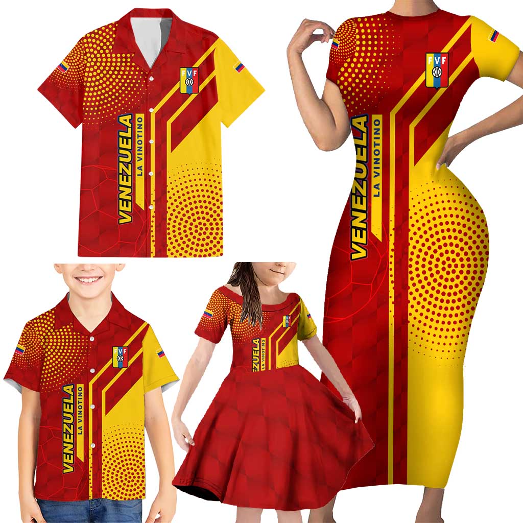 Venezuela Family Matching Short Sleeve Bodycon Dress and Hawaiian Shirt with La Vinotinto Football Federation Red Yellow Spirit