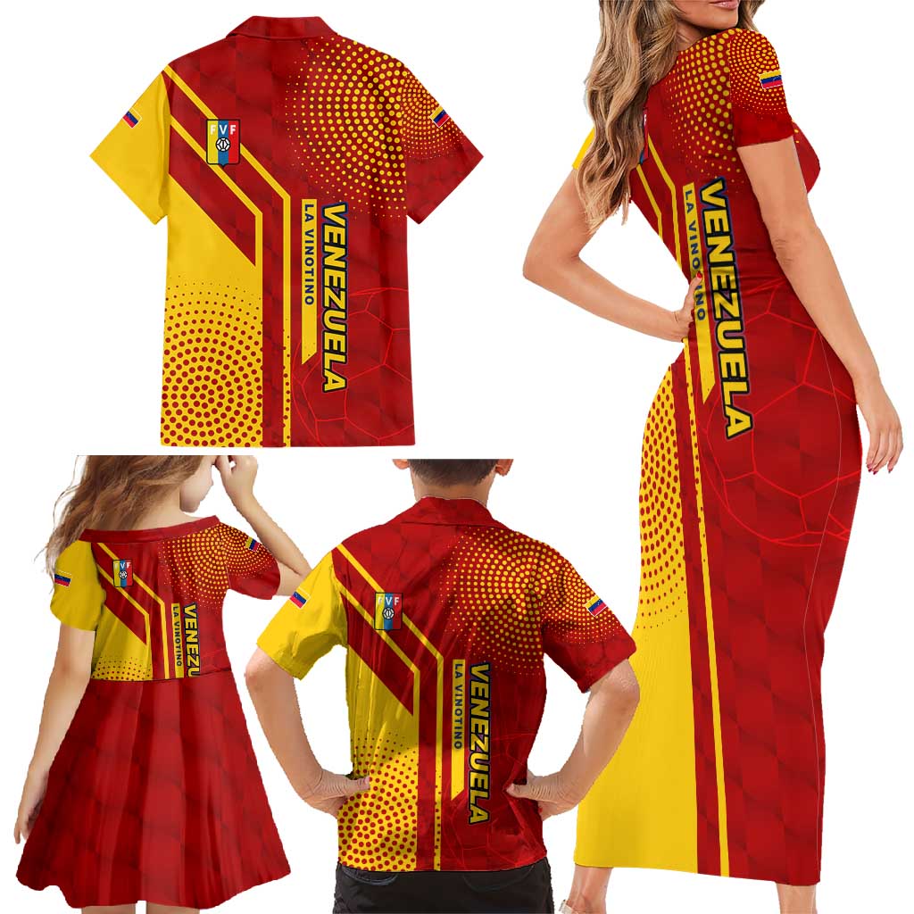 Venezuela Family Matching Short Sleeve Bodycon Dress and Hawaiian Shirt with La Vinotinto Football Federation Red Yellow Spirit