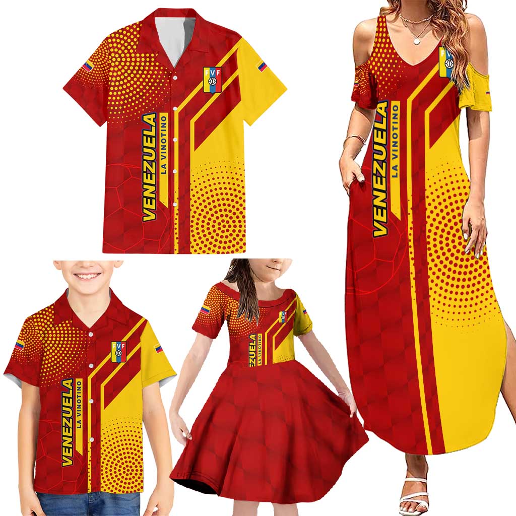 Venezuela Family Matching Summer Maxi Dress and Hawaiian Shirt with La Vinotinto Football Federation Red Yellow Spirit