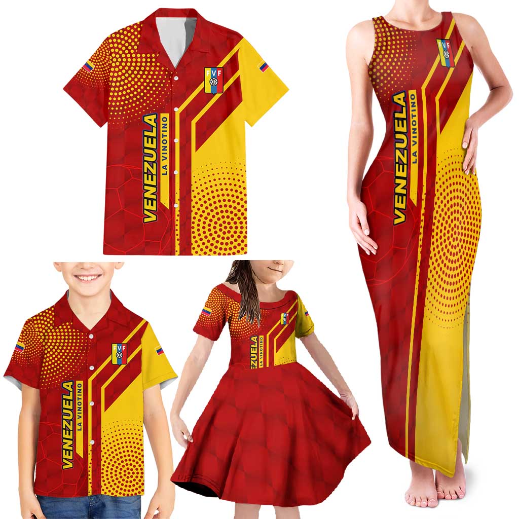 Venezuela Family Matching Tank Maxi Dress and Hawaiian Shirt with La Vinotinto Football Federation Red Yellow Spirit