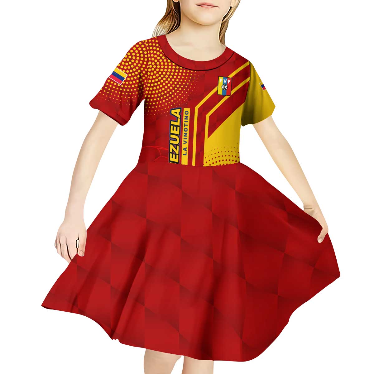 Venezuela Kid Short Sleeve Dress with La Vinotinto Football Federation Red Yellow Spirit