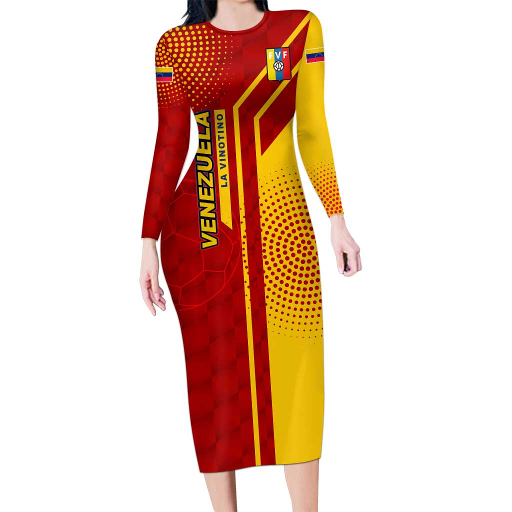Venezuela Long Sleeve Bodycon Dress with La Vinotinto Football Federation Red Yellow Spirit