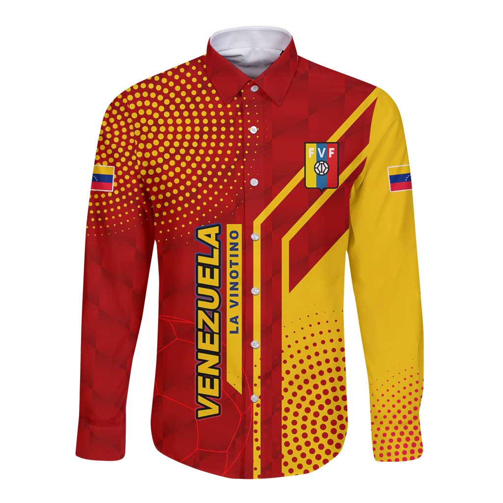 Venezuela Long Sleeve Button Shirt with La Vinotinto Football Federation Red Yellow Spirit