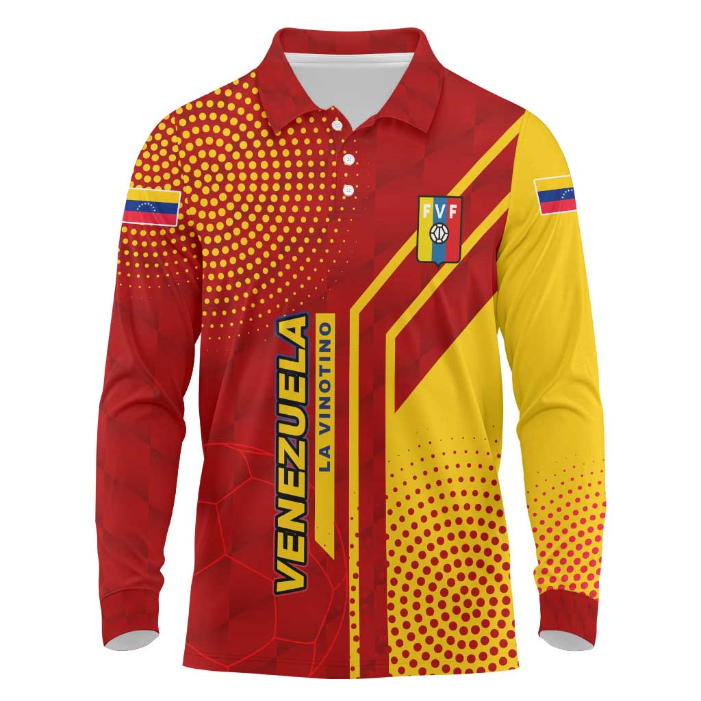 Venezuela Long Sleeve Polo Shirt with La Vinotinto Football Federation Red Yellow Spirit