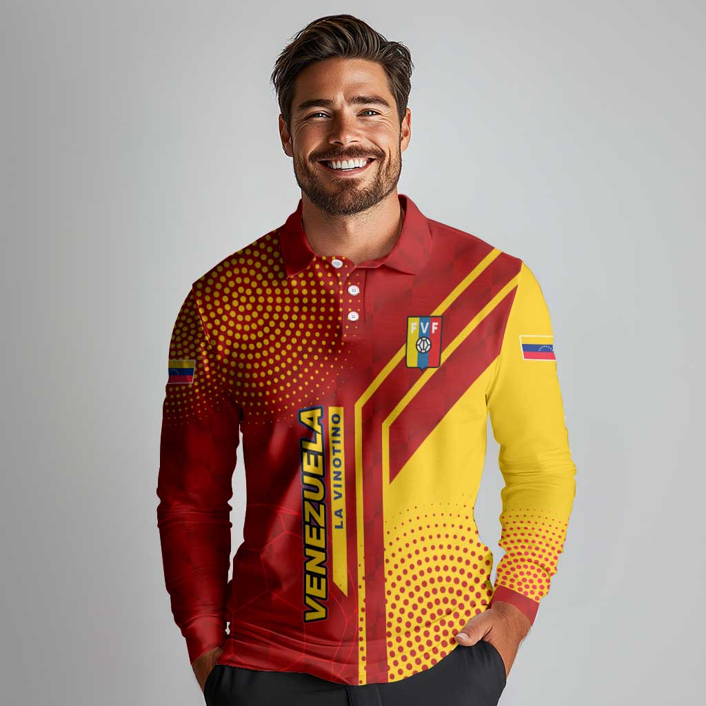 Venezuela Long Sleeve Polo Shirt with La Vinotinto Football Federation Red Yellow Spirit