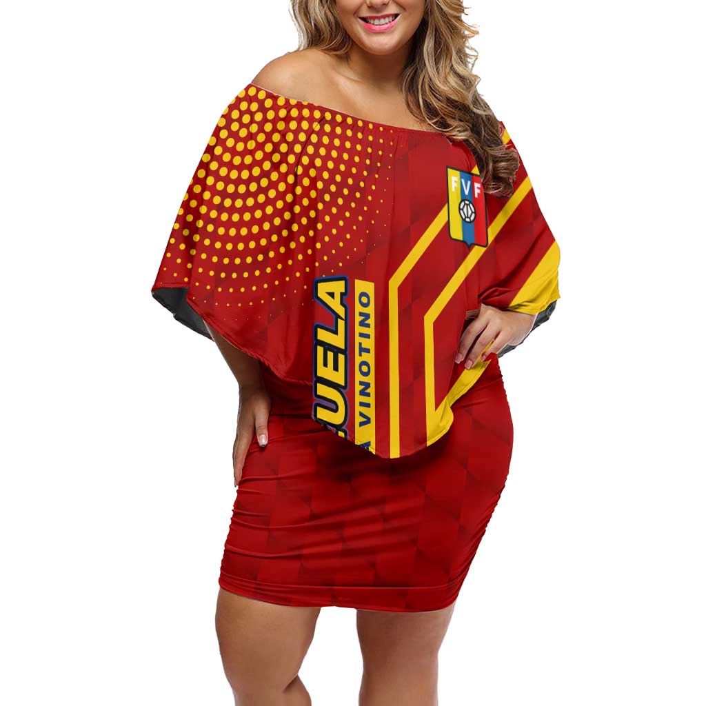 Venezuela Off Shoulder Short Dress with La Vinotinto Football Federation Red Yellow Spirit