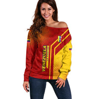 Venezuela Off Shoulder Sweater with La Vinotinto Football Federation Red Yellow Spirit