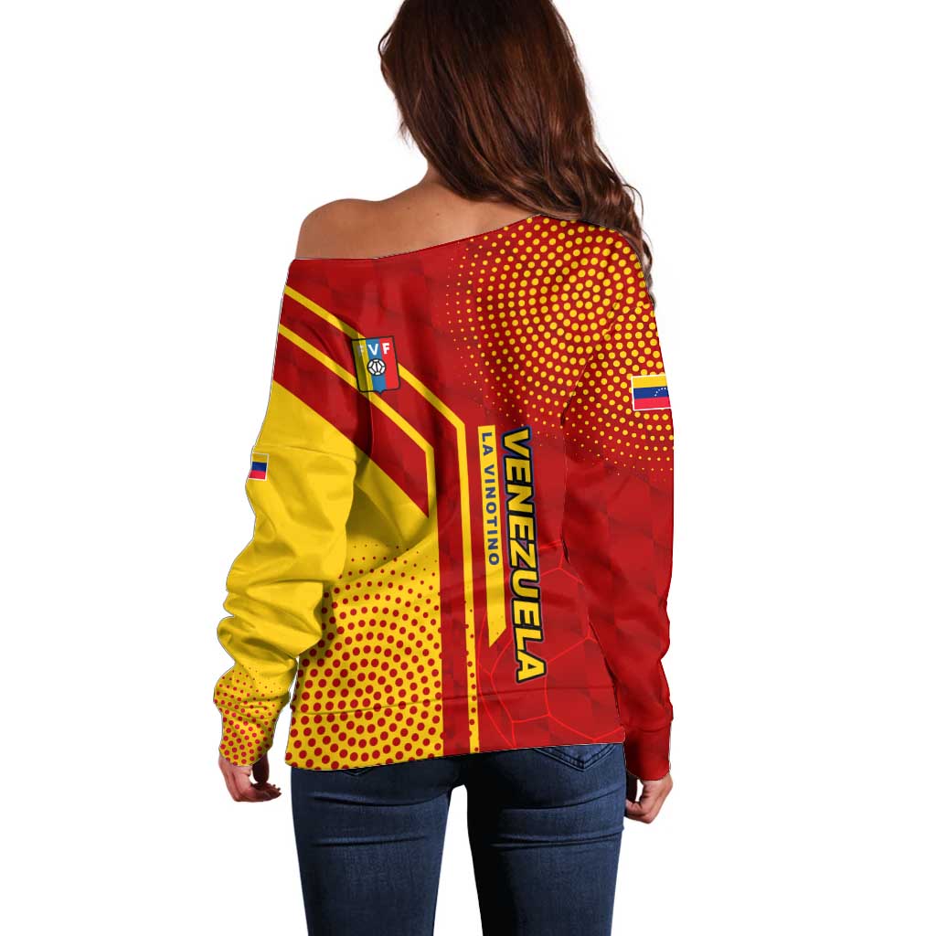 Venezuela Off Shoulder Sweater with La Vinotinto Football Federation Red Yellow Spirit