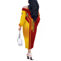 Venezuela Off The Shoulder Long Sleeve Dress with La Vinotinto Football Federation Red Yellow Spirit