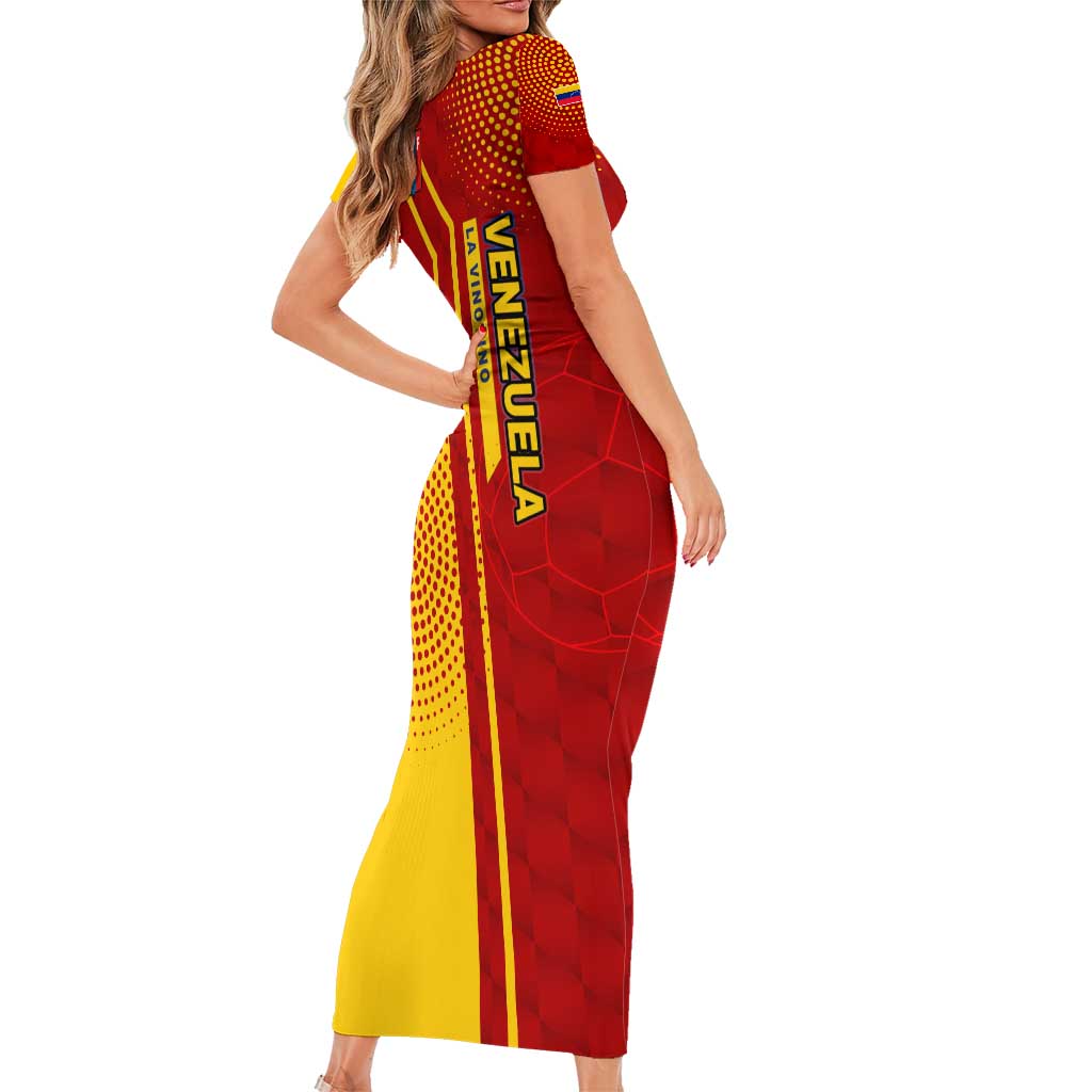 Venezuela Short Sleeve Bodycon Dress with La Vinotinto Football Federation Red Yellow Spirit