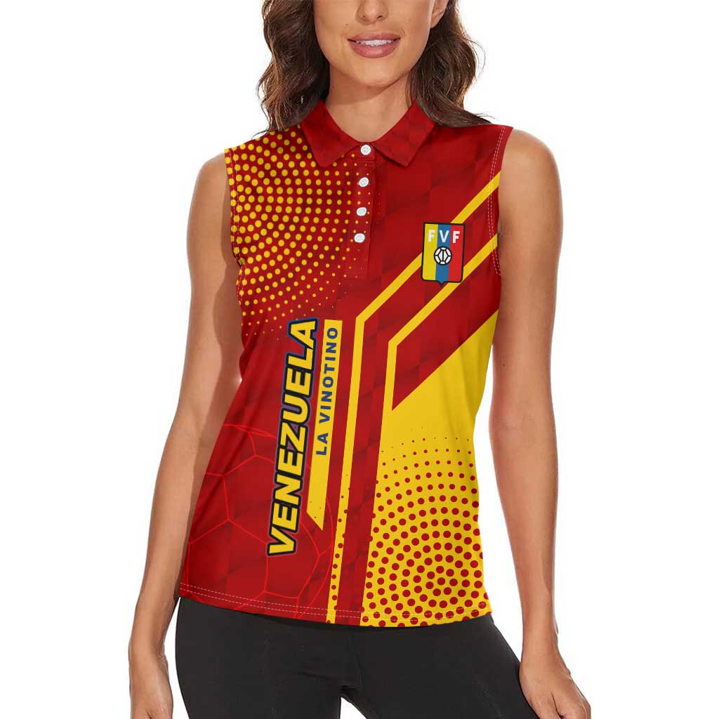 Venezuela Women Sleeveless Polo Shirt with La Vinotinto Football Federation Red Yellow Spirit