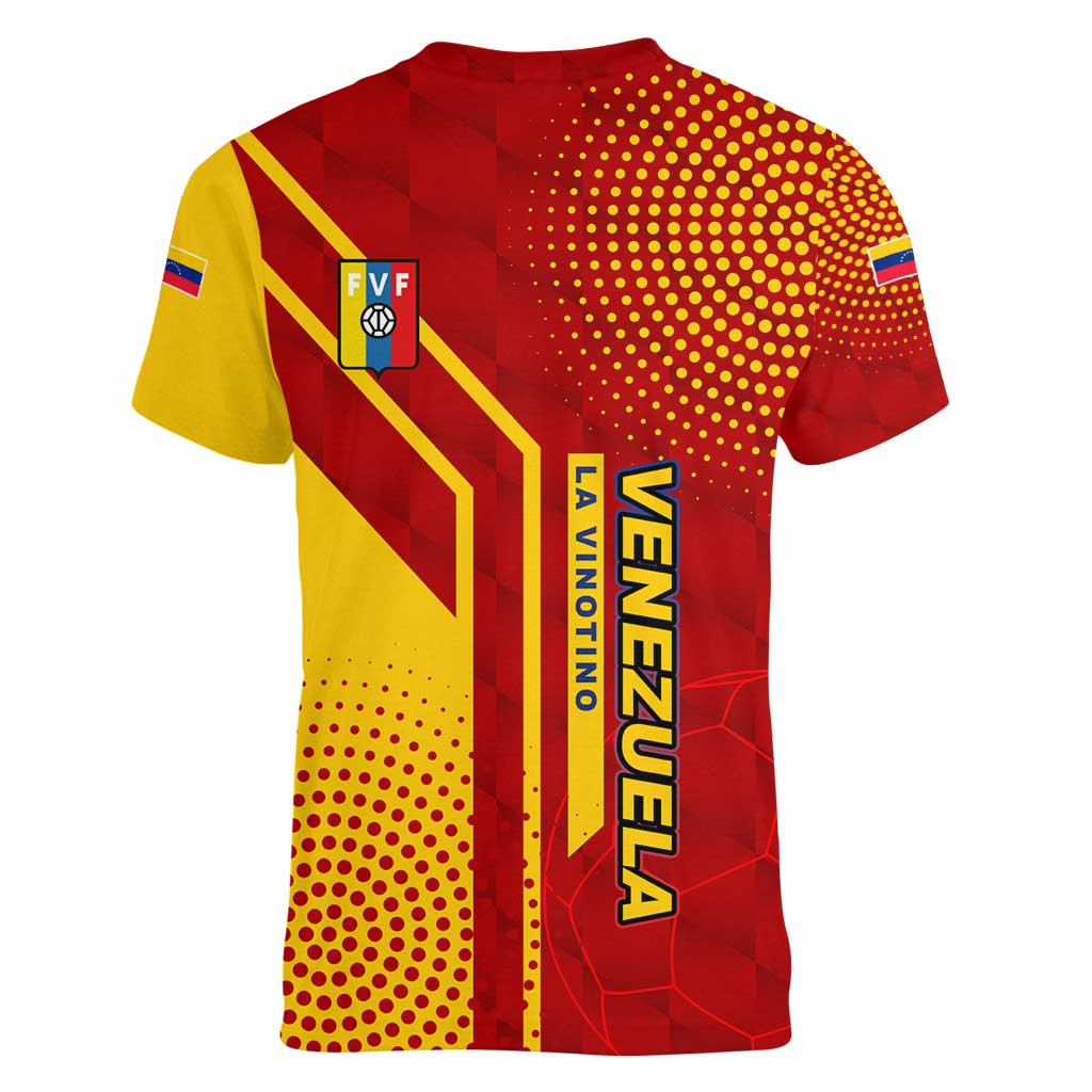 Venezuela Women V-Neck T-Shirt with La Vinotinto Football Federation Red Yellow Spirit