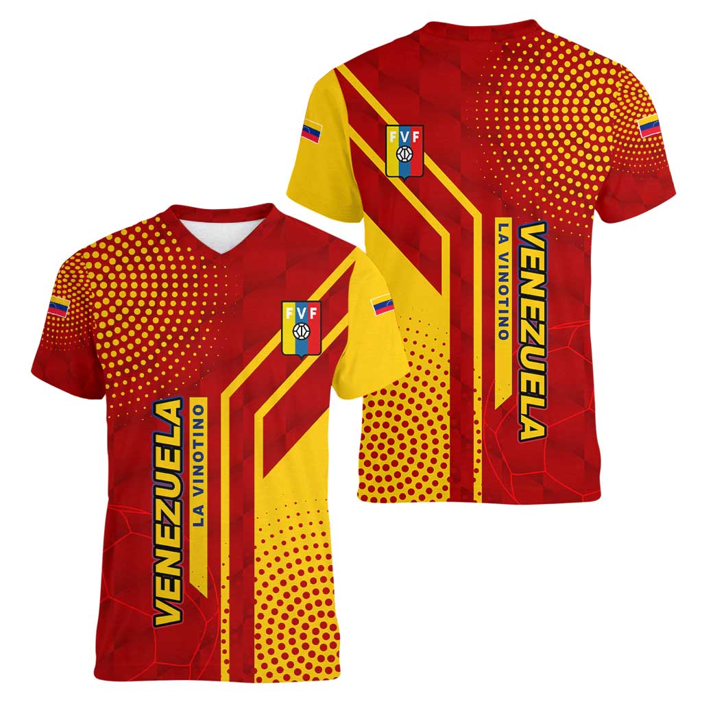 Venezuela Women V-Neck T-Shirt with La Vinotinto Football Federation Red Yellow Spirit