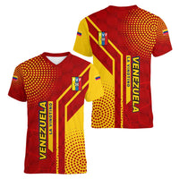 Venezuela Women V-Neck T-Shirt with La Vinotinto Football Federation Red Yellow Spirit