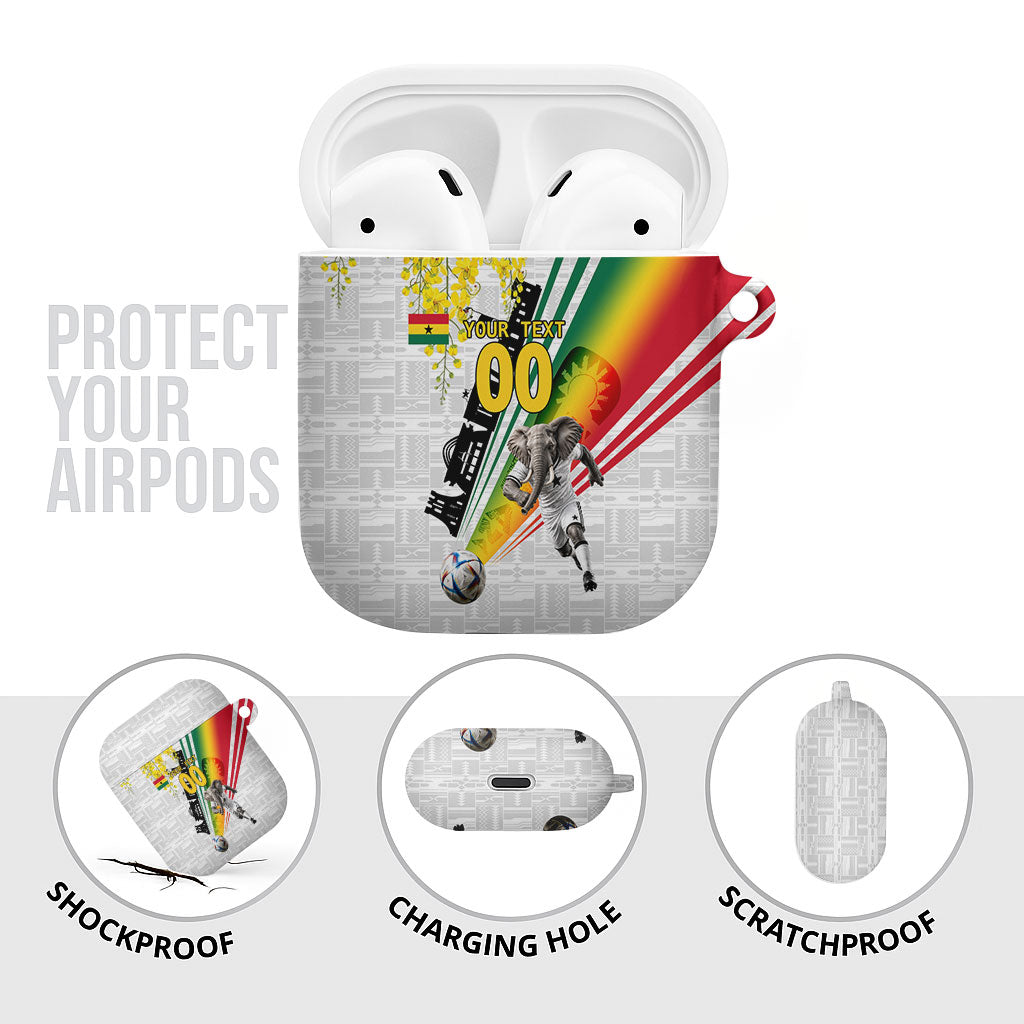 Personalized Ghana Soccer Elephant AirPods Case Ghana Flag Kente Football Player - Cassia Fistula Flower
