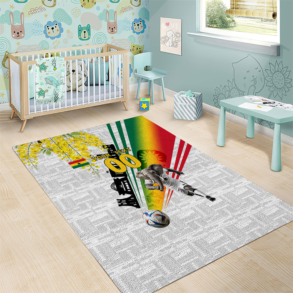 Personalized Ghana Soccer Elephant Area Rug Ghana Flag Kente Football Player - Cassia Fistula Flower