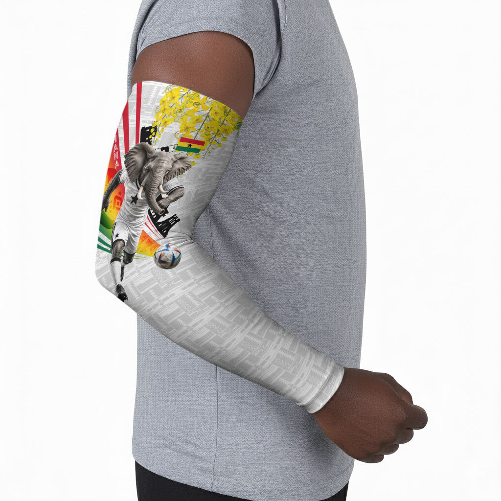 Personalized Ghana Soccer Elephant Arm Sleeves Ghana Flag Kente Football Player - Cassia Fistula Flower