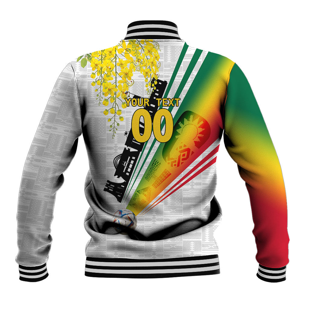 Personalized Ghana Soccer Elephant Baseball Jacket Ghana Flag Kente Football Player - Cassia Fistula Flower