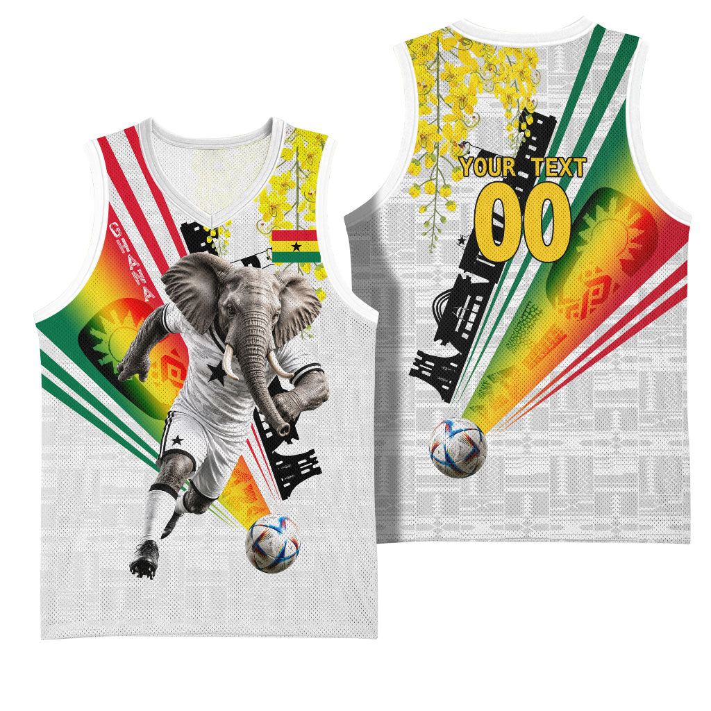 Personalized Ghana Soccer Elephant Basketball Jersey Ghana Flag Kente Football Player - Cassia Fistula Flower